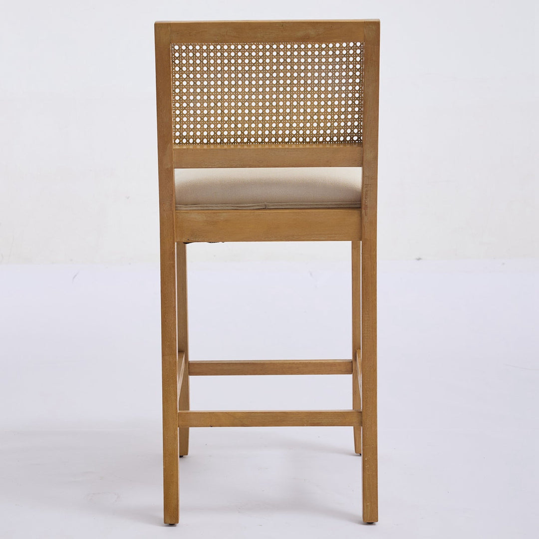 Solid Rubberwood Rattan Back Counter Stools Set of 2