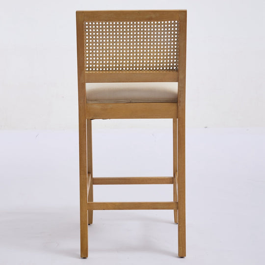 Solid Rubberwood Rattan Back Counter Stools Set of 2