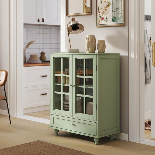 Buffet Cabinet with Glass Doors and Adjustable Shelves