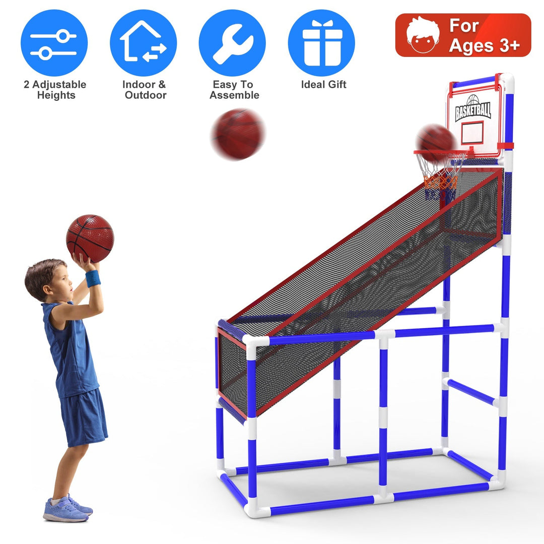 Kids\' Basketball Game Set with 2 Balls Adjustable Height Basketball Hoop Arcade Game Indoor Outdoor Toys for Boys Girls Aged 3-12