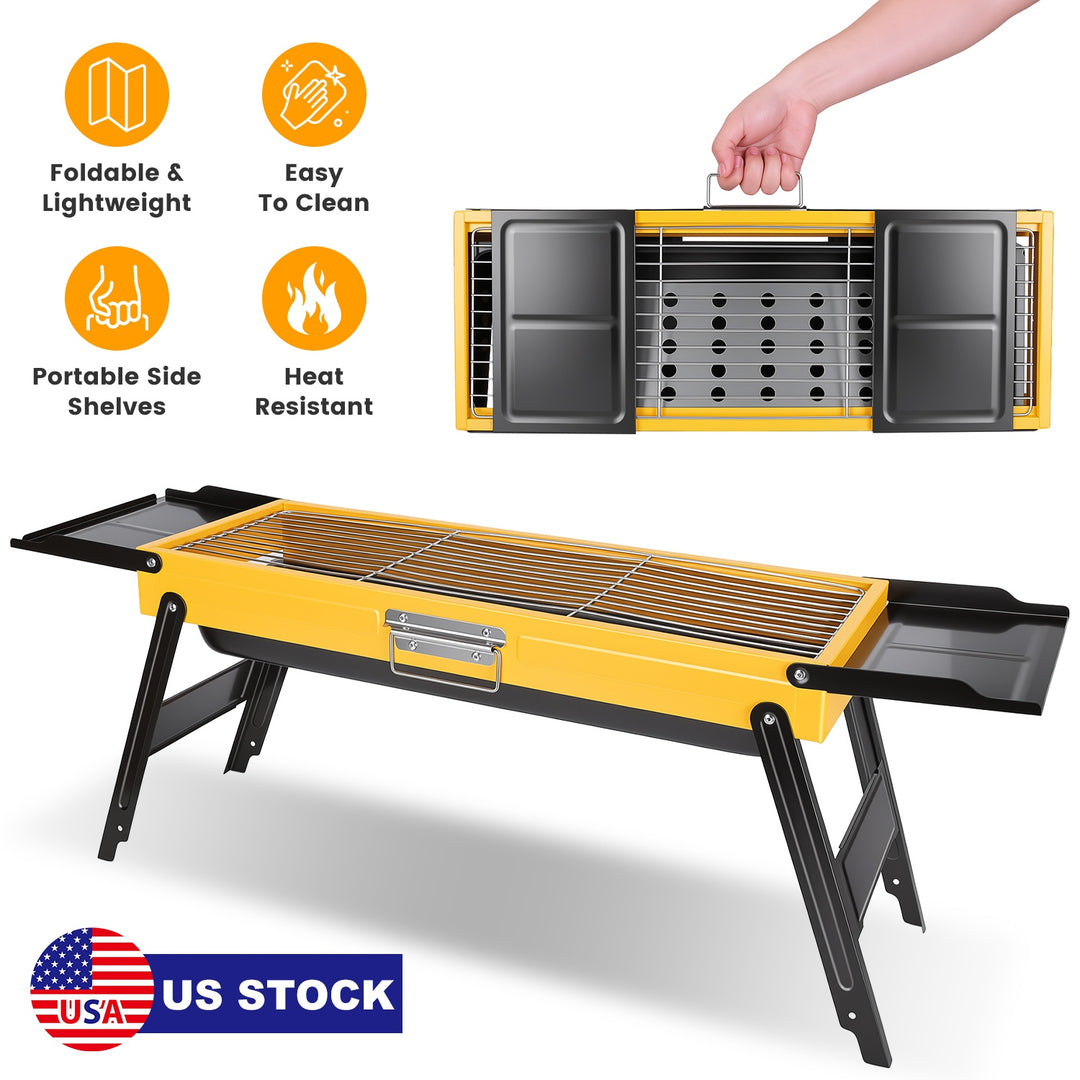 Portable Folding Charcoal Grill with Side Shelves