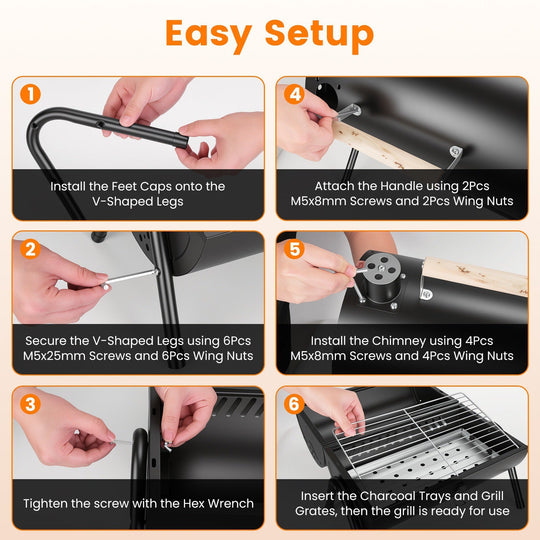 Portable Charcoal Grill with Double-Sided Cooking & 10 Skewers