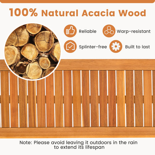 Set of 2 Acacia wood outdoor bench with slatted seat for garden