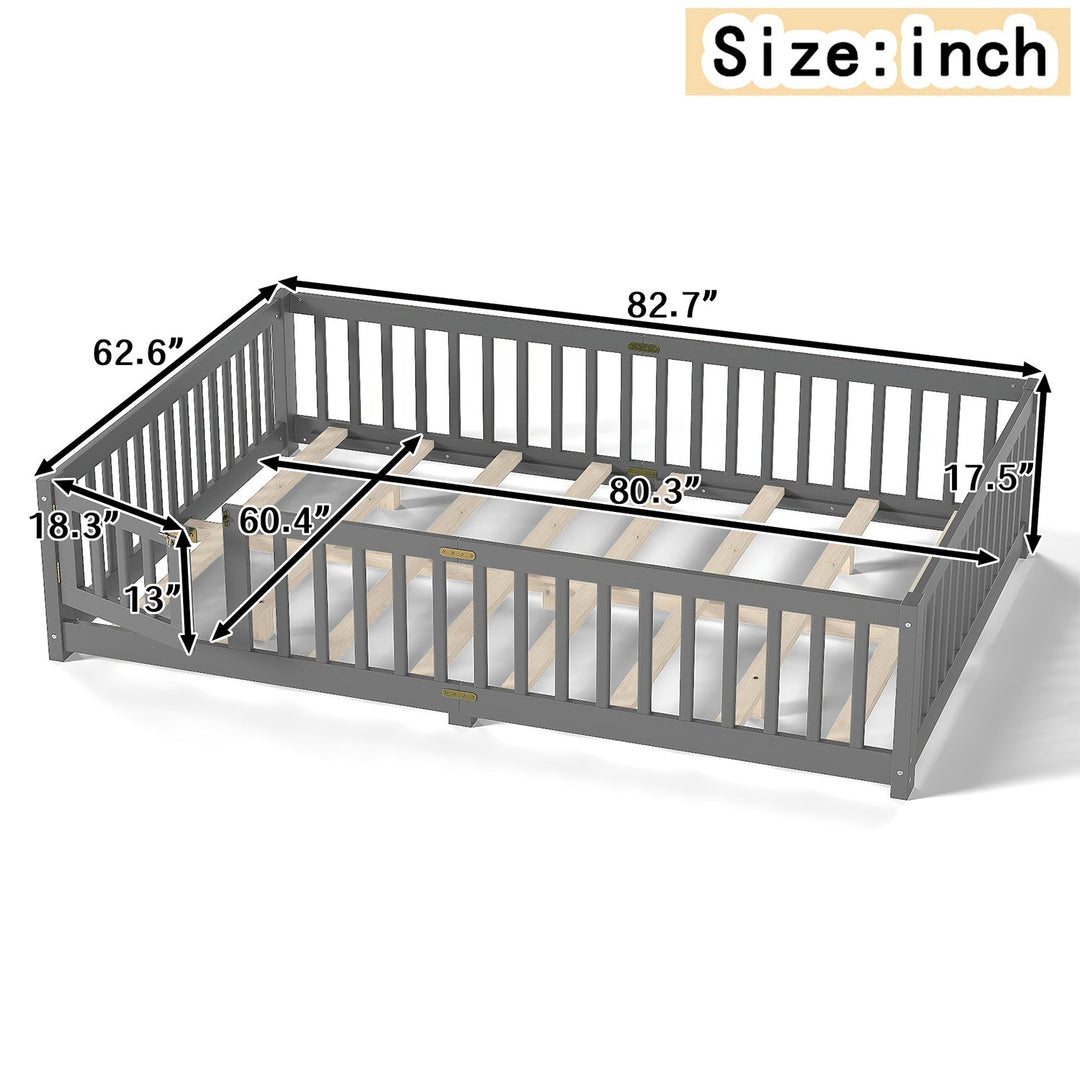 Montessori Floor Bed with Safety Guardrails and Lockable Door