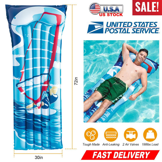 72" Inflatable Pool Float Raft Float Lounge Swimming Pool Mat with Pillow Air Mat Mattress for Adults & Kids
