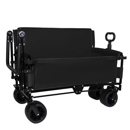 Folding Wagon Cart with Bench Seat & Canopy, 500lbs Capacity