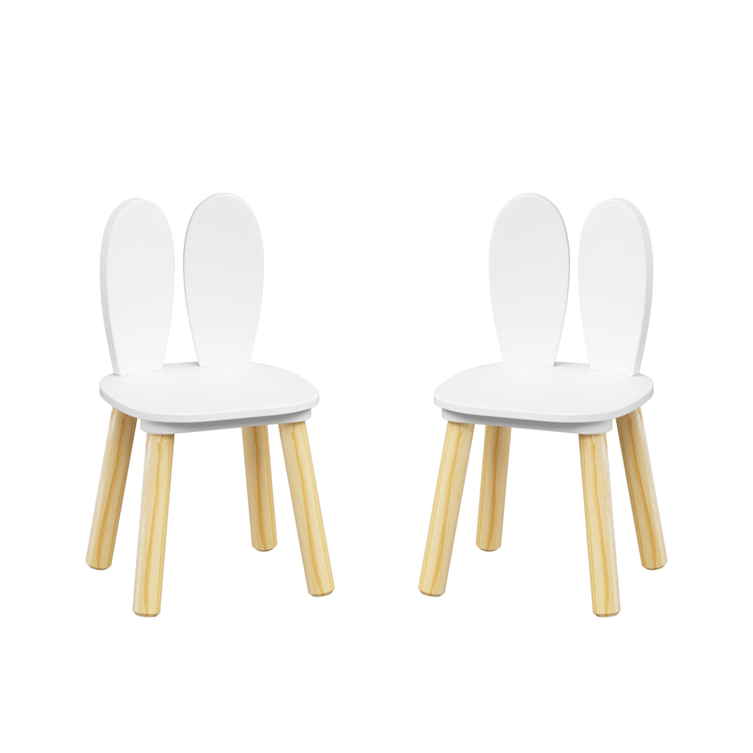 3-Piece Kids Wooden Table and Chair Set, Rabbit Ear Themed Toddler Activity Play Table with 2 Chairs, Solid Wood & MDF C