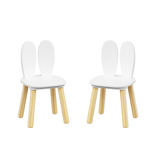 3-Piece Kids Wooden Table and Chair Set, Rabbit Ear Themed Toddler Activity Play Table with 2 Chairs, Solid Wood & MDF C