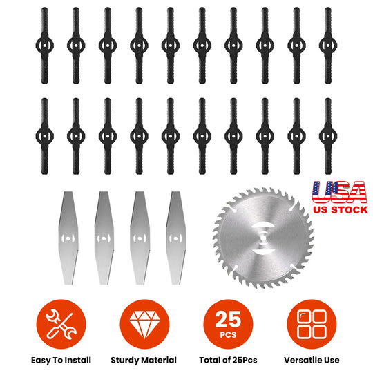 25Pcs Trimmer Blades Head Replacement Set 1Pc 5.91” Alloy Blade 4Pcs 5.71” Stainless Steel Blades 20Pcs 5.31” Plastic Bl