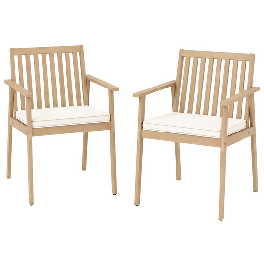 2 Pieces Patio Dining Chairs Outdoor Acacia Wood Chairs with Removable Padded Cushion