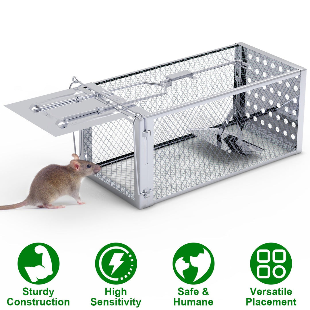 Single Door Rat Trap Cage Humane Rodent Trap Mouse Trap Indoor Outdoor for Small Rodents Mice Voles Hamsters