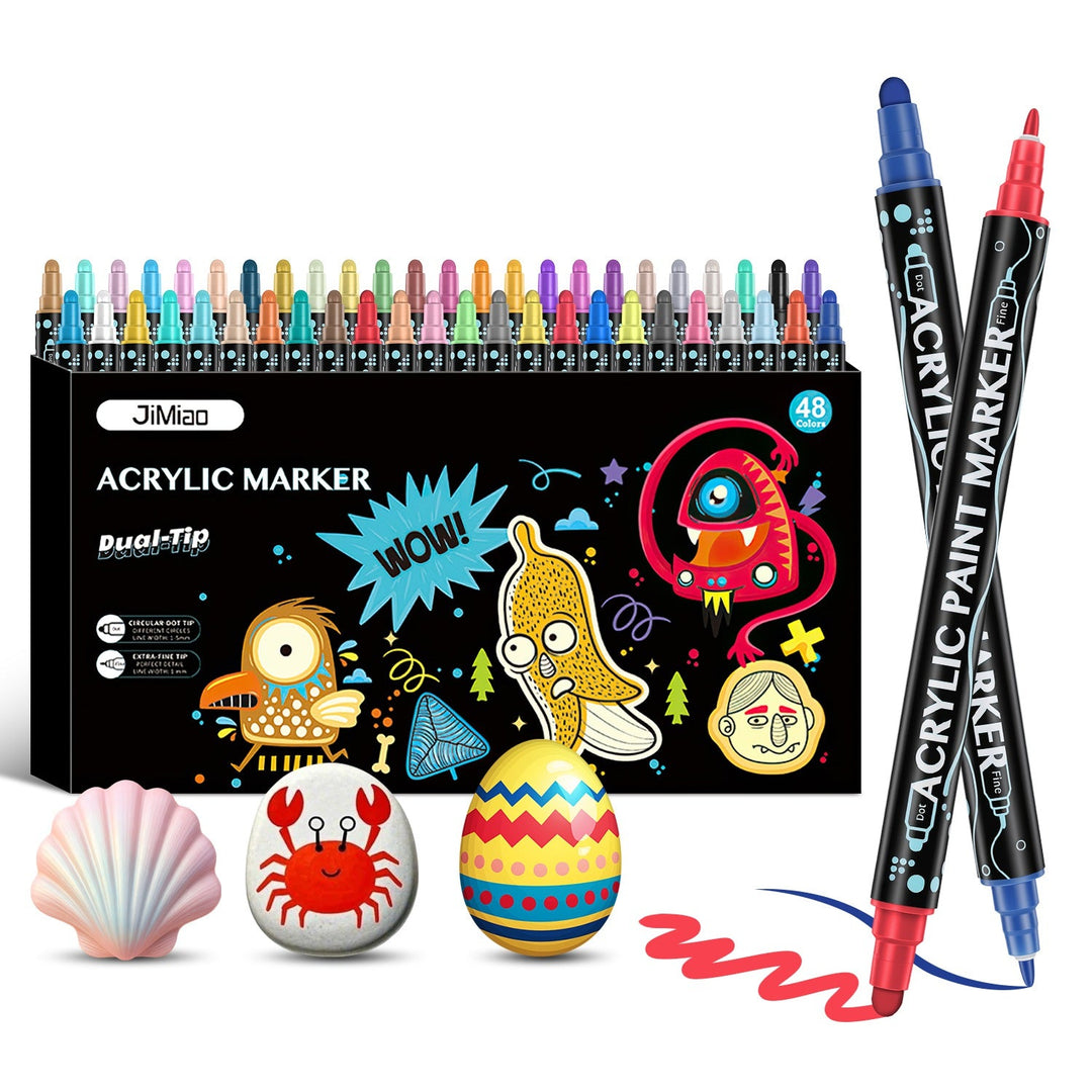Dual Tip Acrylic Paint Markers Set - Water-Based & Quick-Dry