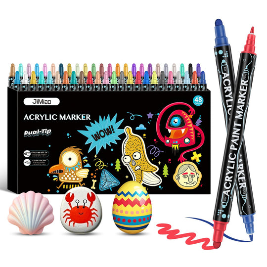 Dual Tip Acrylic Paint Markers Set - Water-Based & Quick-Dry