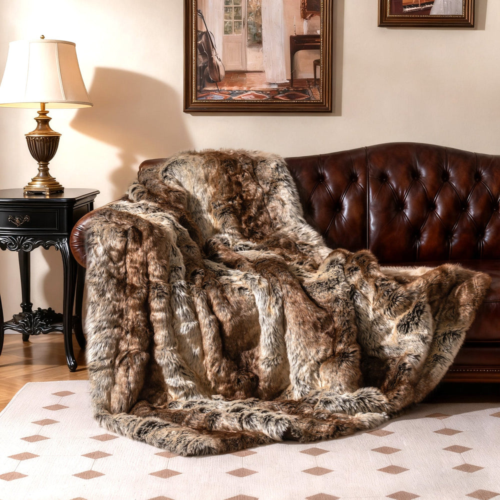 760GSM Soft Plush Fuzzy Luxury Faux Raccoon Fur Blanket for Sofa-M