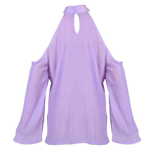 Women\'s Sexy Off The Shoulder Blouses Cold Shoulder Tops V-Neck Long Sleeve T-Shirt Solid Color Summer