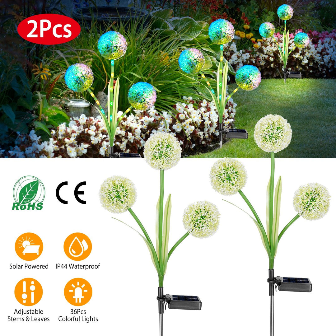 2 Pcs Dandelion Solar Light 36LED Beads Outdoor Garden Lawn Pathway Landscape Stake Lamp Colorful Ornamental Light