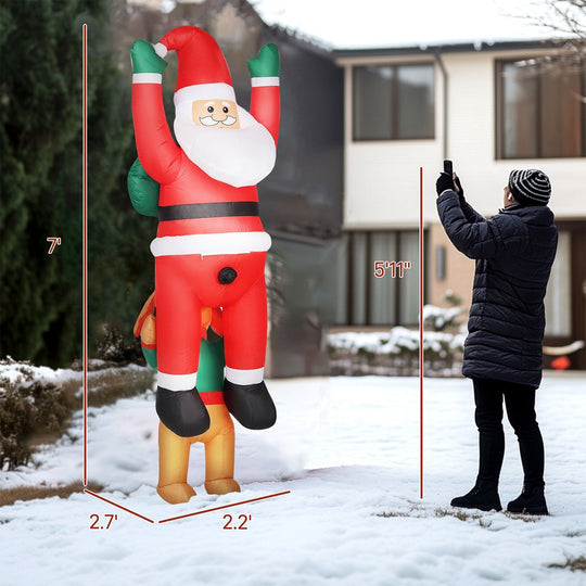 7FT Inflatable Hanging Santa with LED Lights and Built-In Fan