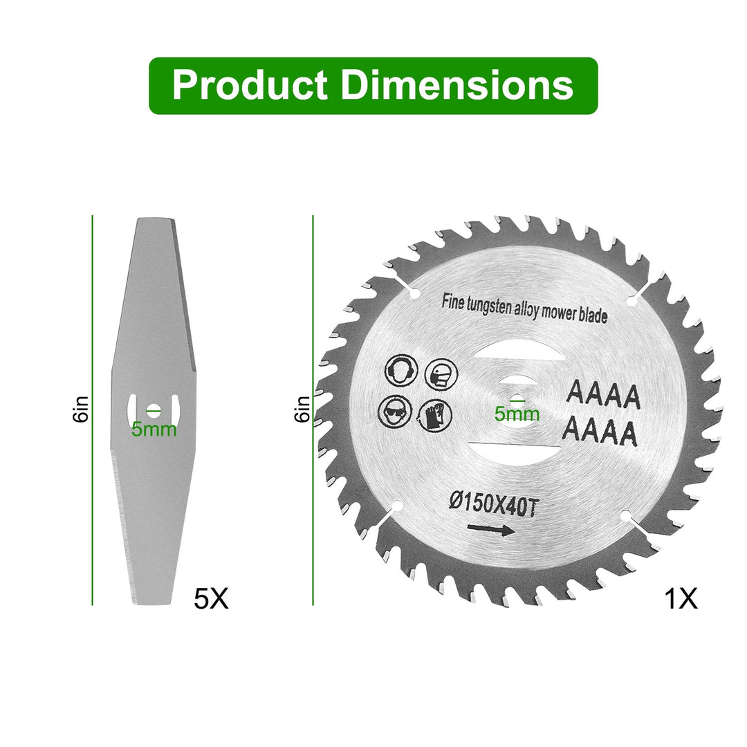 6Pcs High Carbon Steel Alloy Weed Cutter Attachments 5Pcs Metal Blades 1Pc Circular Saw Blade 6in Suitable for Weed Trimming Bush Pruning Tree Cutting