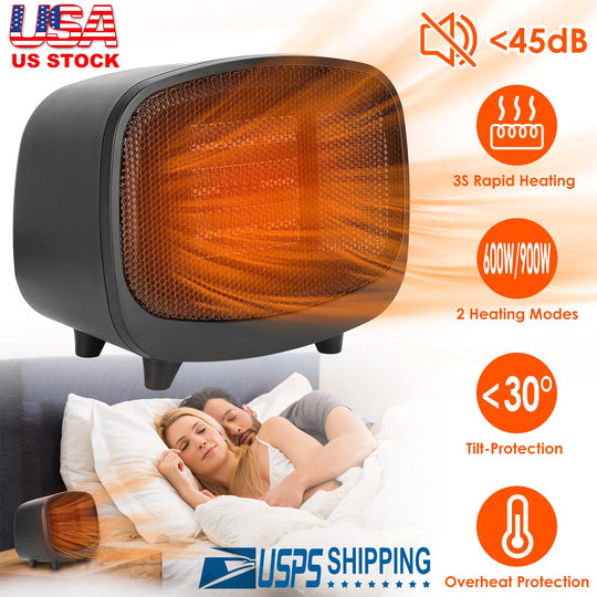 Small Electric Space Heater Portable Mini PTC Ceramic Space Heater Fan w/ Tip-Over and Overheat Protection for Bedroom Office Desk Indoor Use