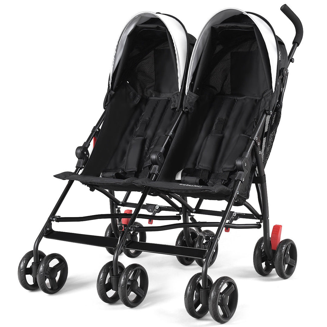 Foldable Twin Baby Double Stroller Ultralight Umbrella Kids Stroller-Black