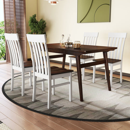 Set of 2 Kitchen Armless Dining Chairs with Slatted High Backrests-White