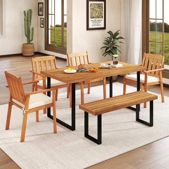Acacia Wood Dining Table for 6 People Wooden Rectangular Table