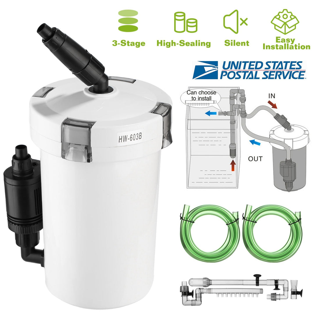 3-Stage External Canister Filter for 28 Gallon Aquarium Fish Tank 105gph 6W Easy Installation Silent