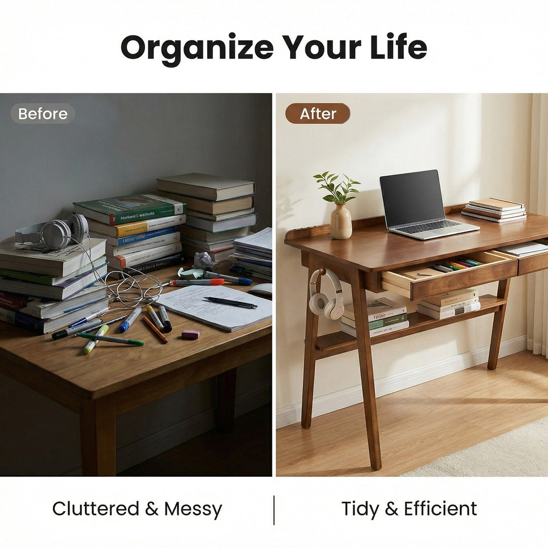 Solid Wood Desk with Drawers for Home Office