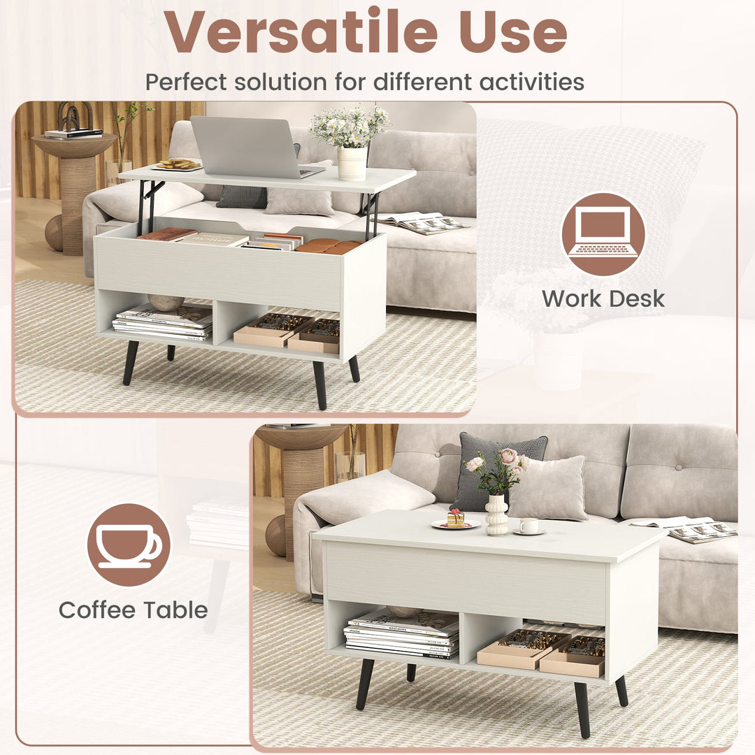 31.5 Inch Lift-Top Coffee Table with Hidden Storage and 2 Open Shelves