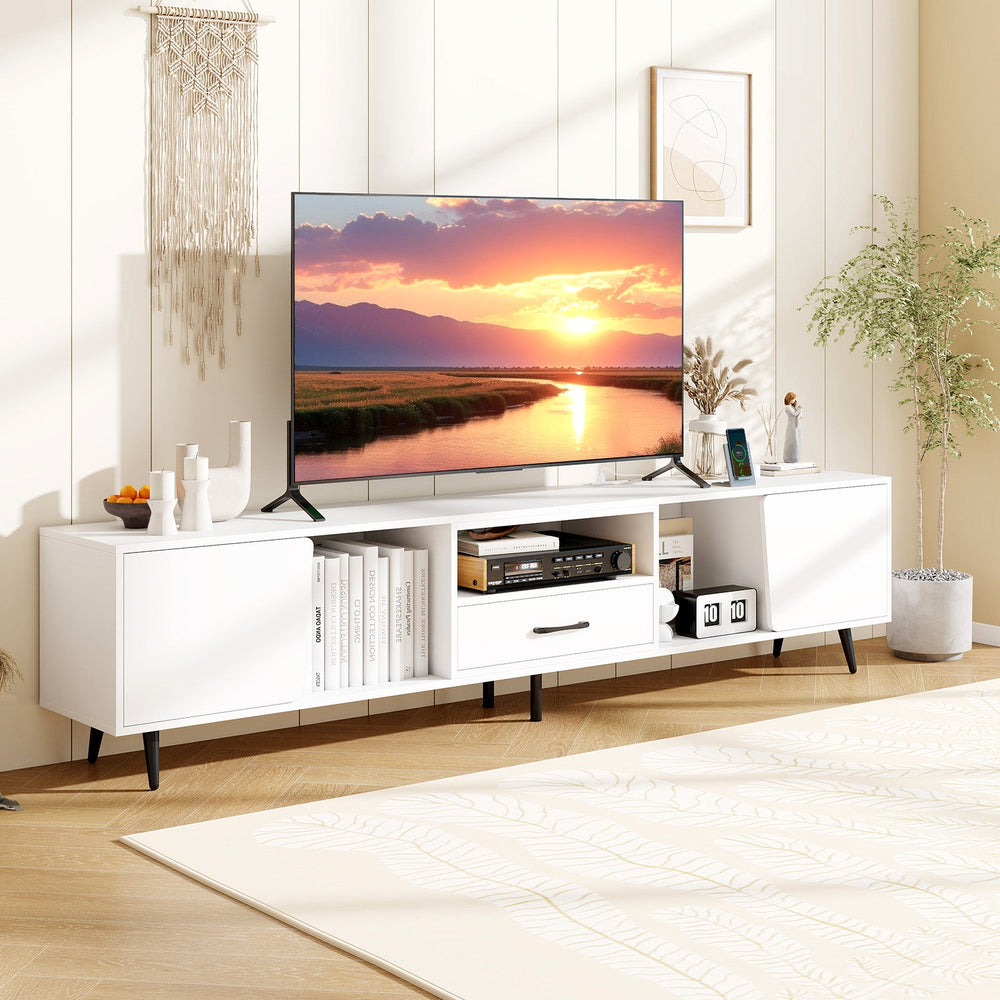 79" TV Stand for TVs up to 90 Inches Entertainment Center Wood Media Console Table Modern Mid Century TV Cabinet-White