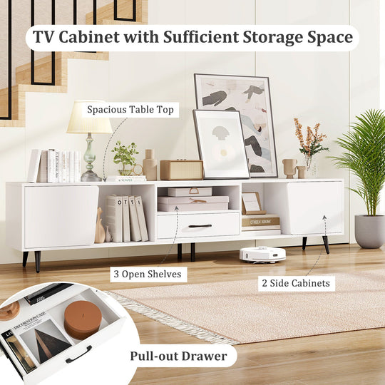 79" TV Stand for TVs up to 90 Inches Entertainment Center Wood Media Console Table Modern Mid Century TV Cabinet-White