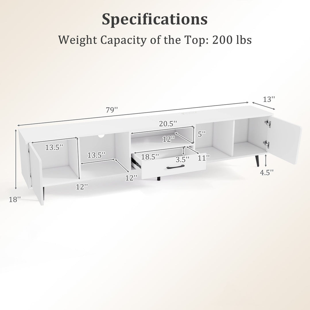 79" TV Stand for TVs up to 90 Inches Entertainment Center Wood Media Console Table Modern Mid Century TV Cabinet-White