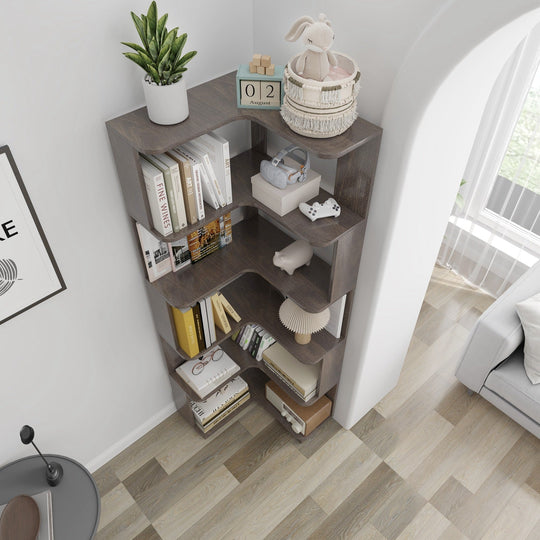 6-Tier L-Shaped Corner Bookshelf with Anti-Tip Safety Kit