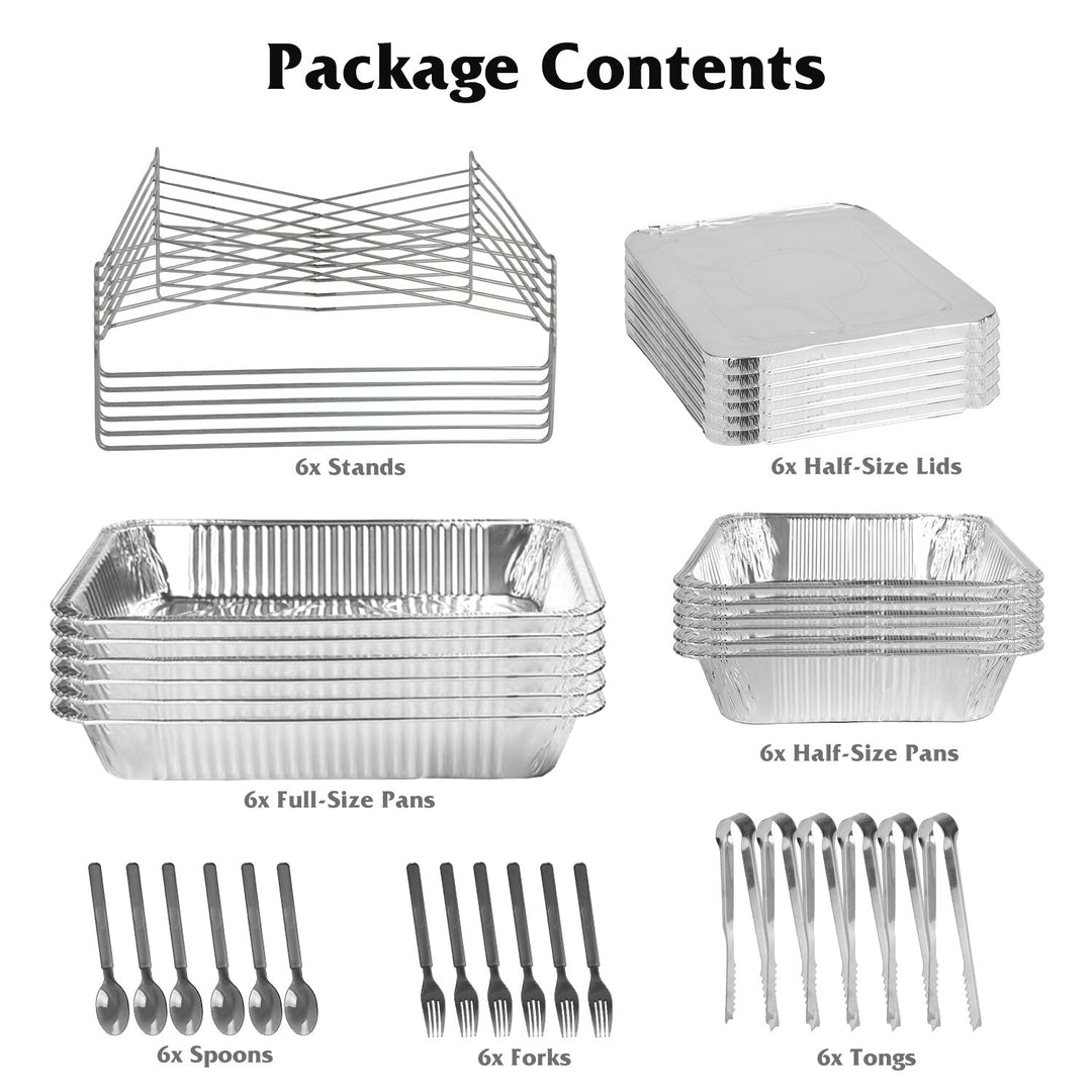 42Pcs Disposable Chafing Dish Buffet Set Chafing Servers with Covers Spoons Forks Tongs Full-Size Pans Food Warmers for Parties Events Catering Suppli