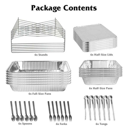 42Pcs Disposable Chafing Dish Buffet Set Chafing Servers with Covers Spoons Forks Tongs Full-Size Pans Food Warmers for Parties Events Catering Suppli