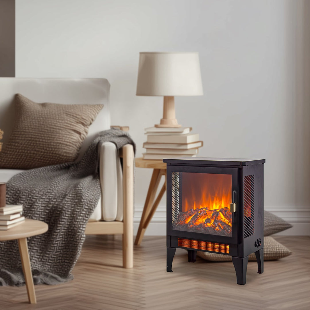 Electric Fireplace Stove Heater 18" with 3-Sided Flame View