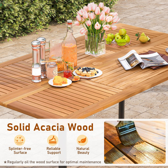 7 Pieces Outdoor Dining Set Acacia Wood Table with Umbrella Hole and Cushions