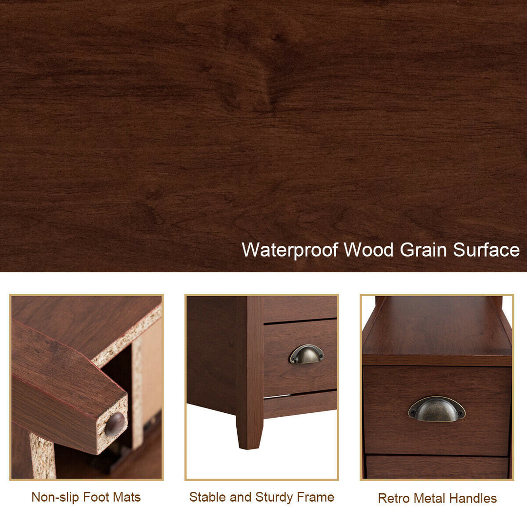 Set of 2 End Table Wooden with 2 Drawer & Shelf Bedside Table