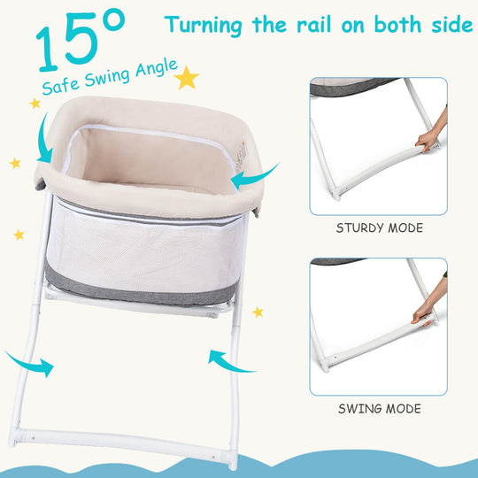 Portable Newborn Rocking Foldaway Baby Bassinet Crib-Gray