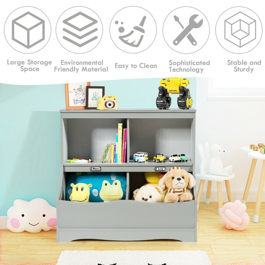 Kids Floor Cabinet Multi-Functional Bookcase -Gray
