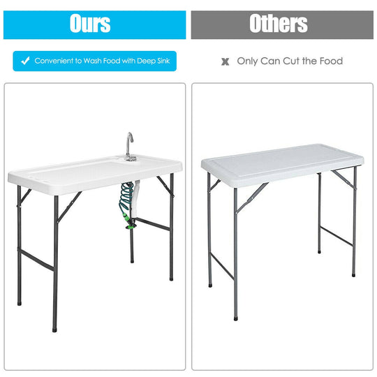 Folding Cleaning Sink Faucet Cutting Camping Table with Sprayer