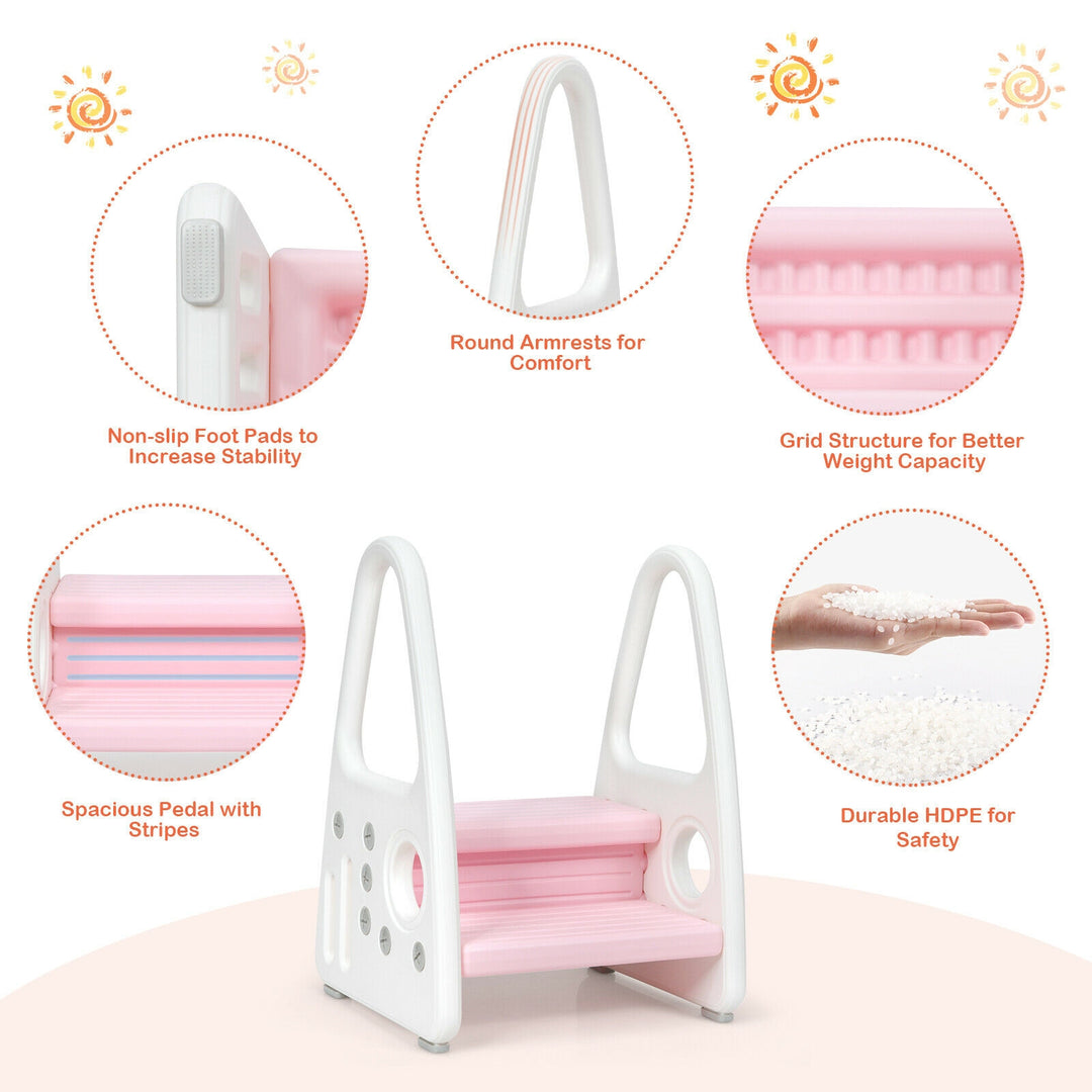 Kids Step Stool Learning Helper with Armrest for Kitchen Toilet Potty Training-Pink