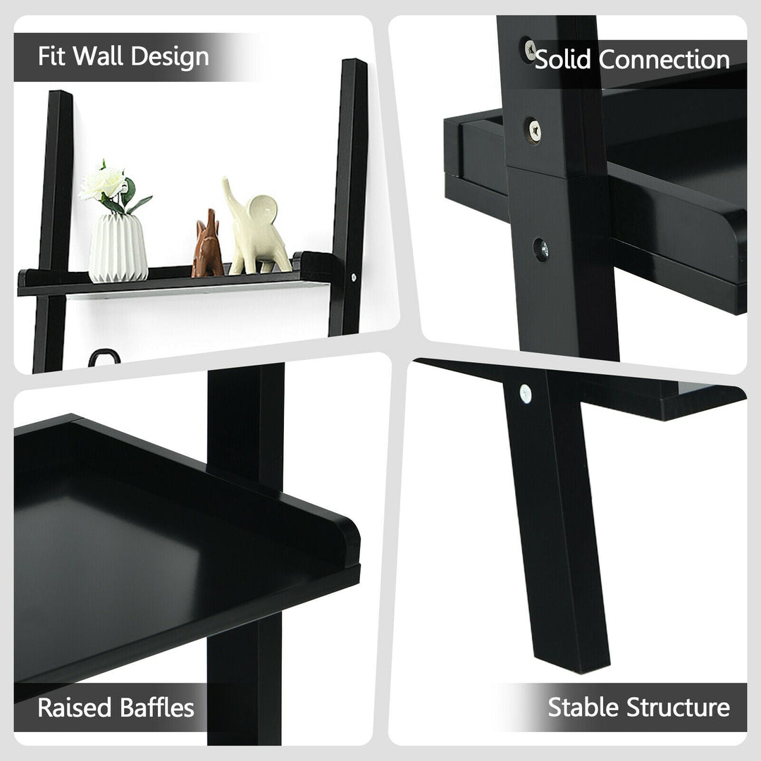 5-Tier Wall-leaning Ladder Shelf Display Rack for Plants and Books