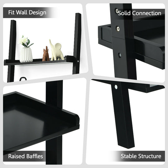 5-Tier Wall-leaning Ladder Shelf Display Rack for Plants and Books