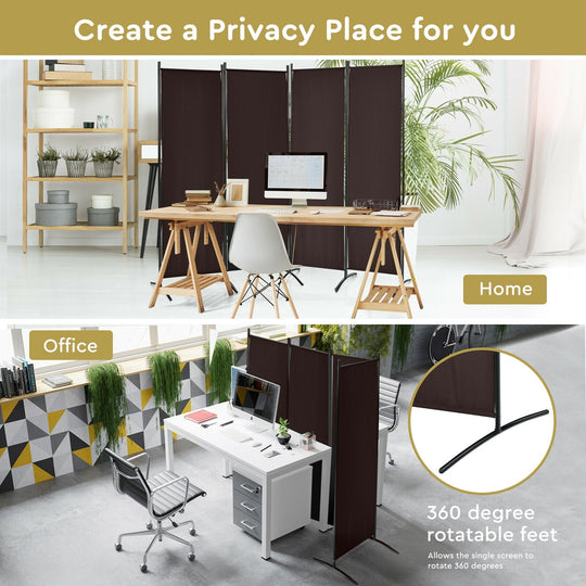 4-Panel Room Divider with Steel Frame