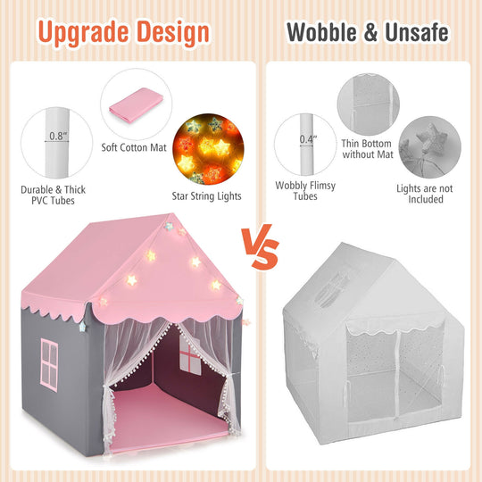 Kids Playhouse Tent with Star Light and Mat-Pink