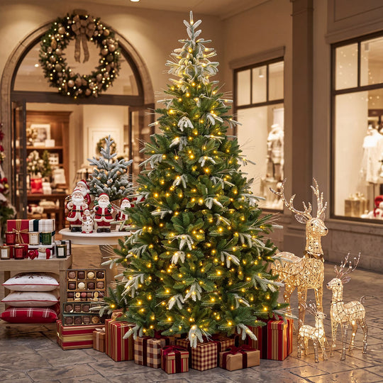 Artificial Christmas Tree with Full Branch Tips and Dual-Color LED Lights-9 Feet