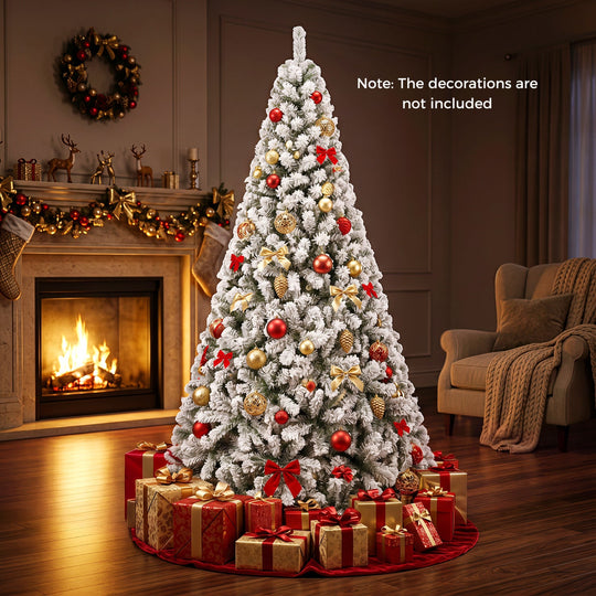 Snow-Flocked Artificial Christmas Tree 9 ft with Metal Stand
