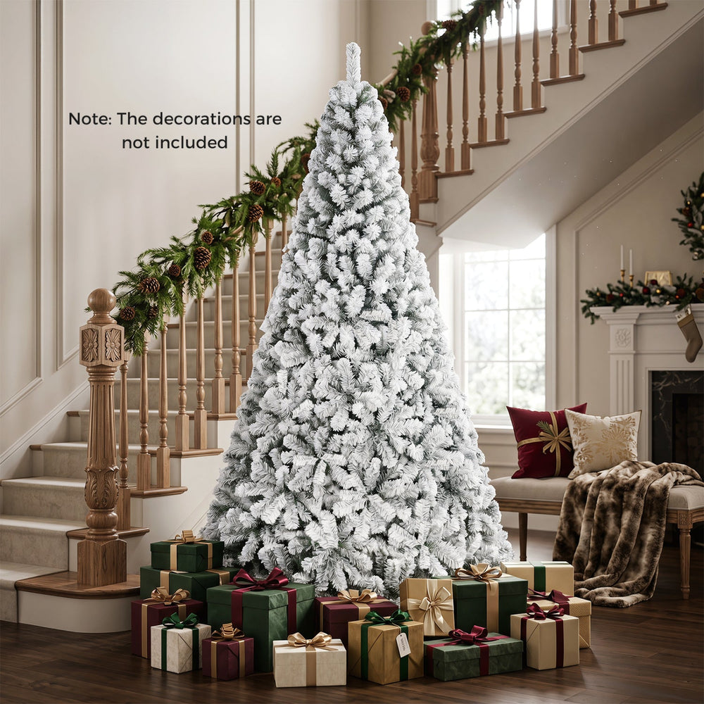Snow-Flocked Artificial Christmas Tree 9 ft with Metal Stand