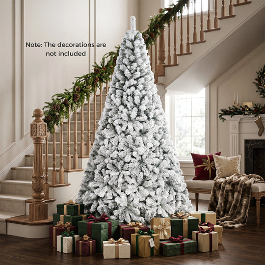 Snow-Flocked Artificial Christmas Tree 9 ft with Metal Stand